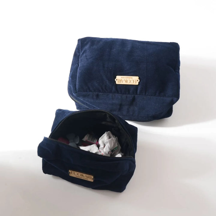 Navy Blue Corduroy Accessory Pouches