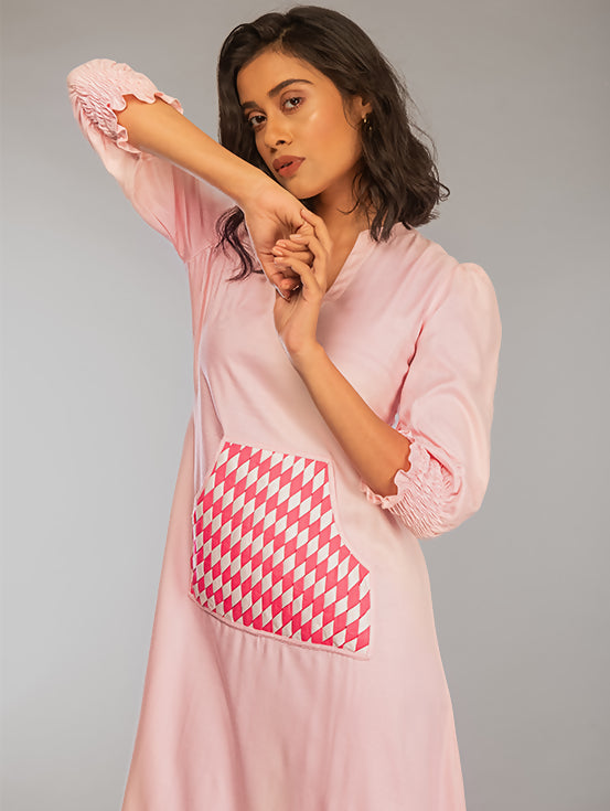 A-line Dress with Handwork - Light pink