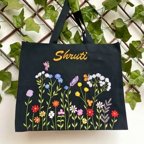 Black Floral Box Tote Bag