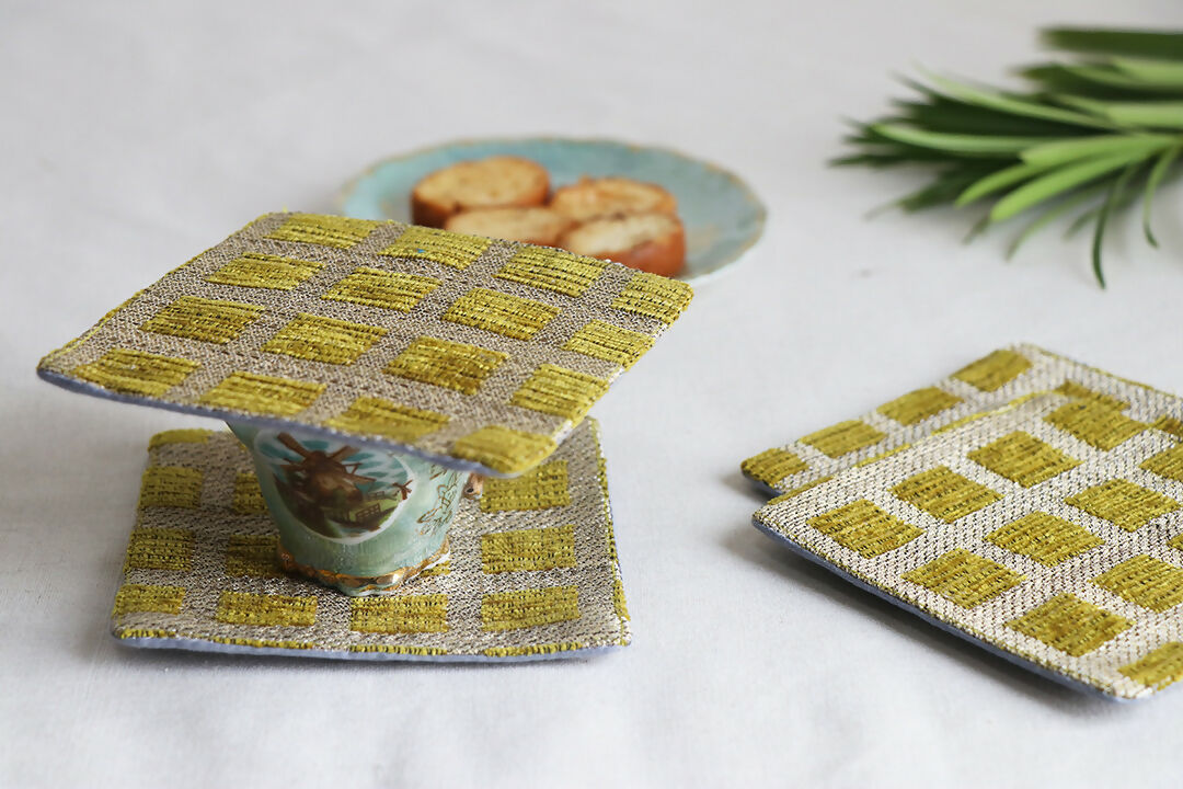 Green Check Coaster Set Of 4