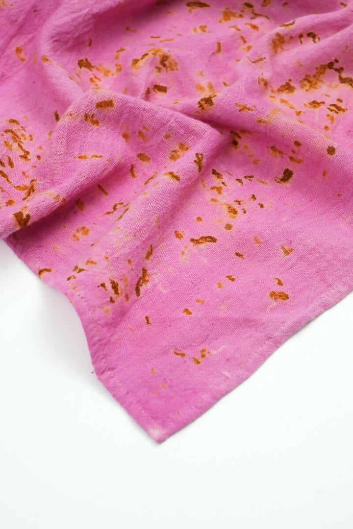 Eco-printed Kala Cotton Stole - Pink with Yellow