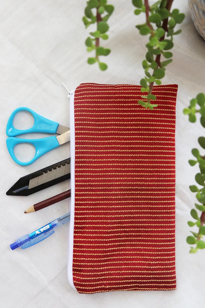 Red & Beige Stripe Multipurpose Pouch