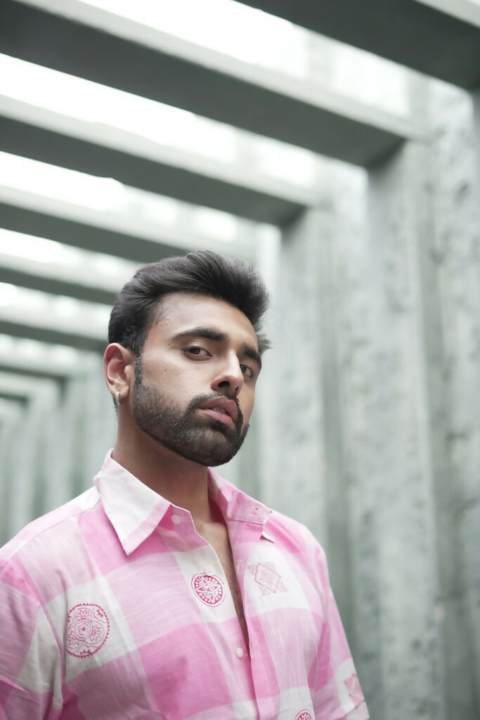 Unisex Pink Block Print Shirt
