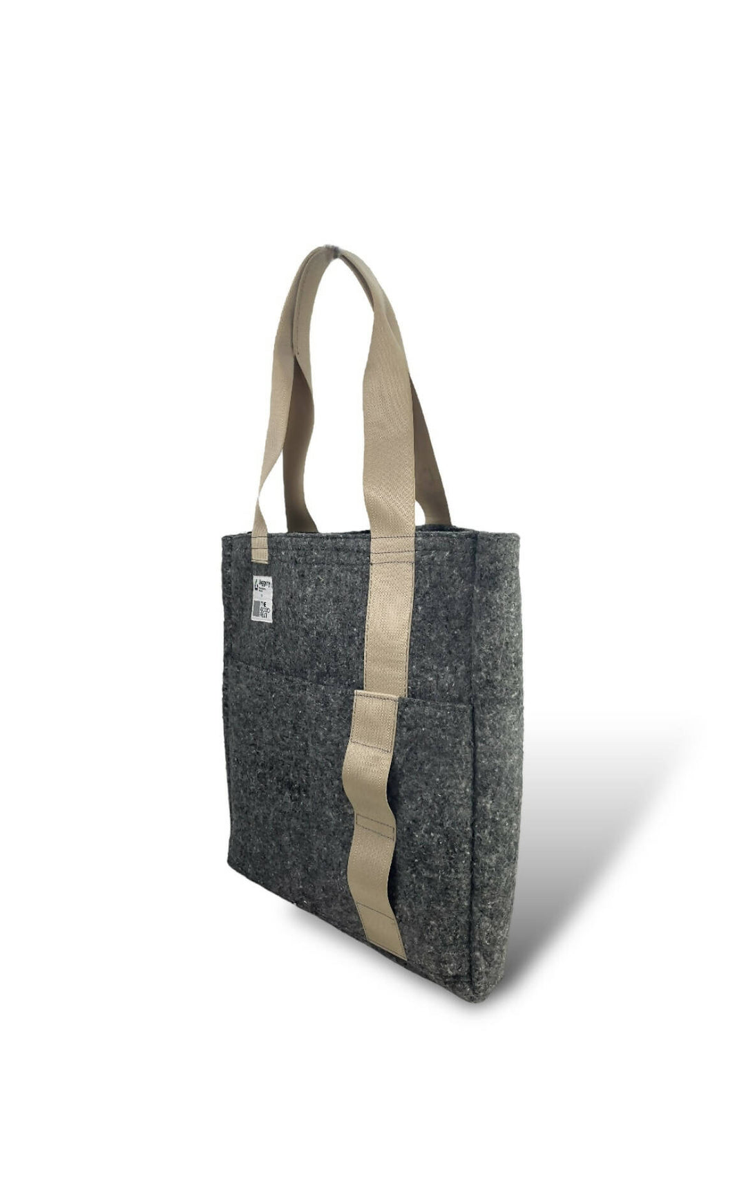 Grey Felt & Beige Seat Belt Tote Bag