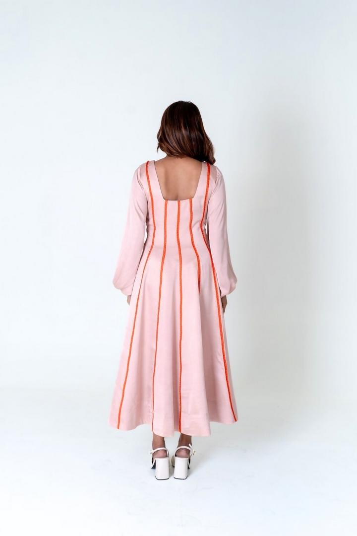 Pink Maxi Dress In Orange Braids