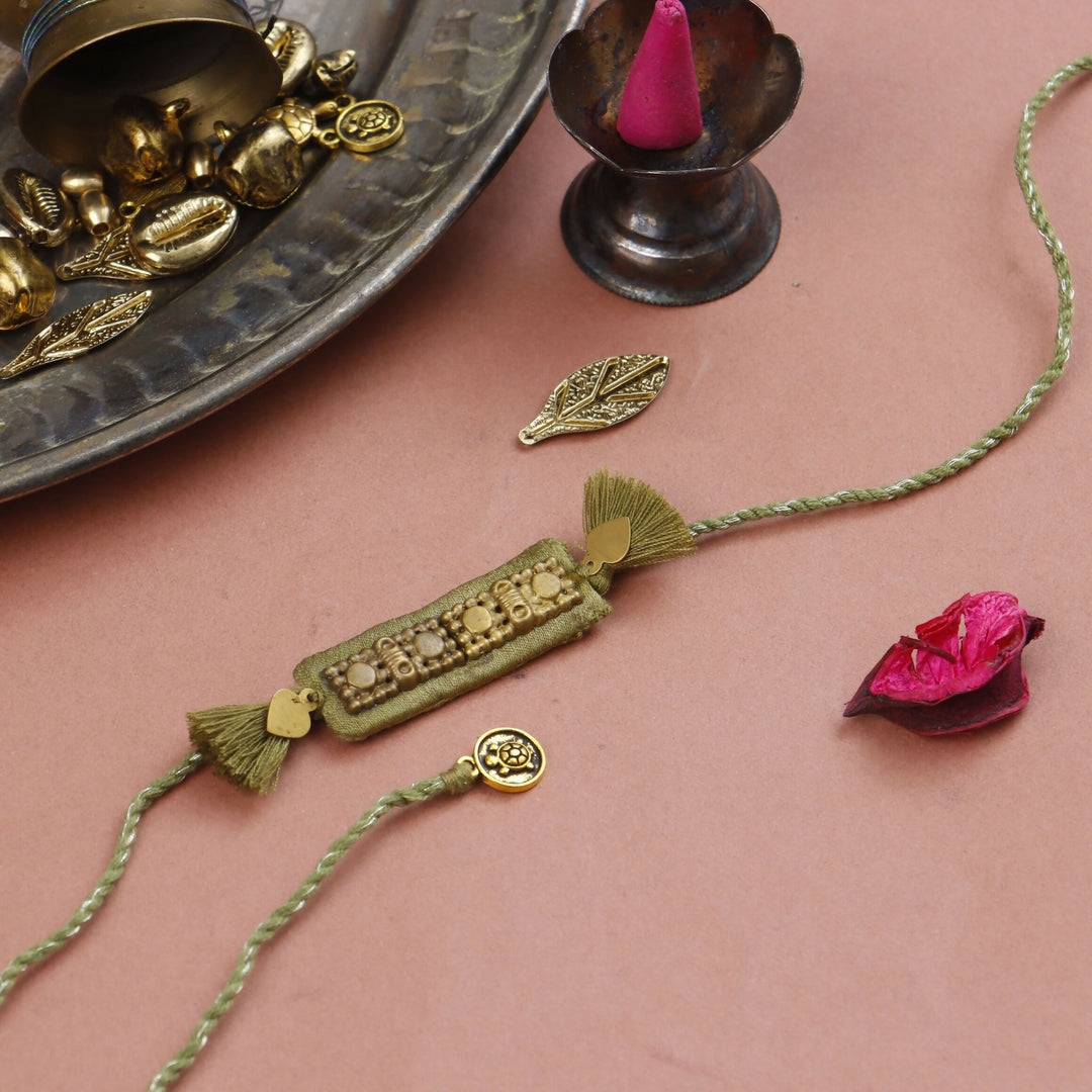 Multicolour Regal Rectangle Handcrafted Rakhi - Set of 3