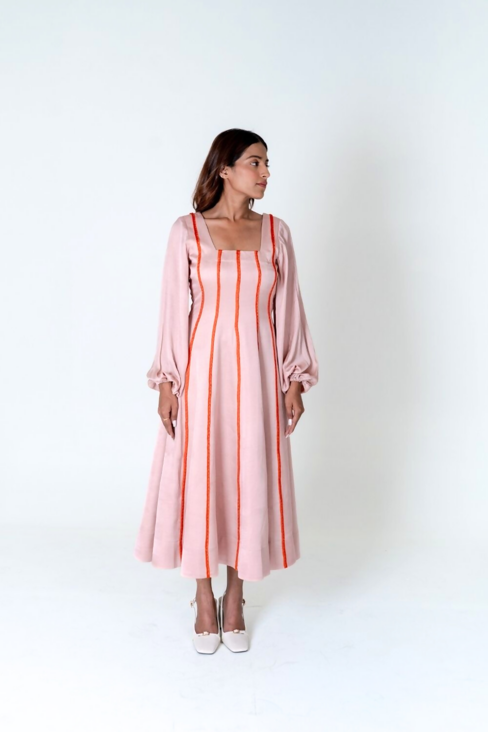 Pink Maxi Dress In Orange Braids