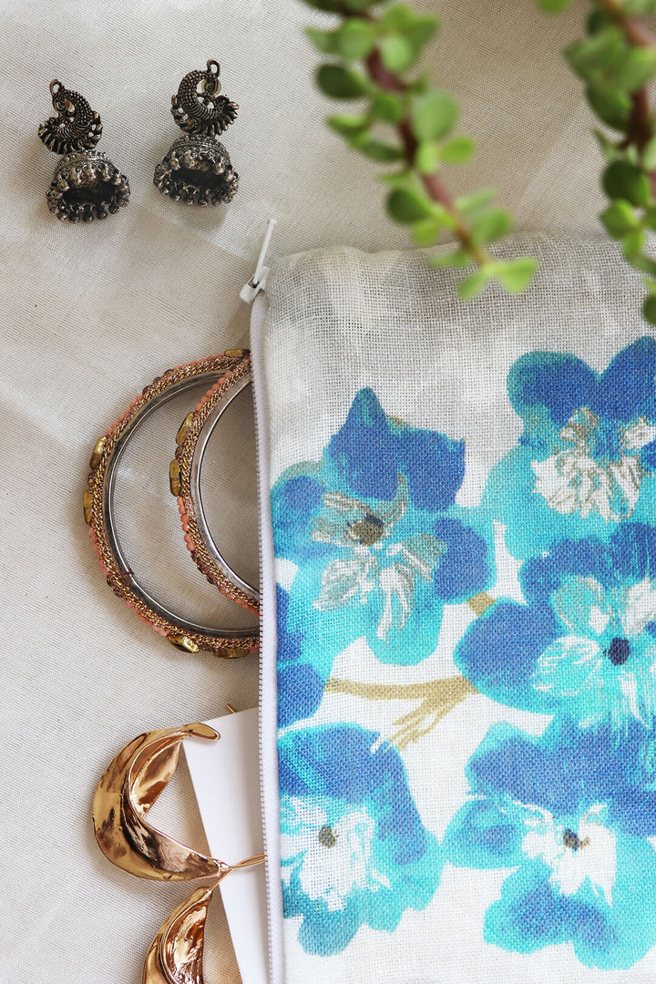 Beautiful Blue Printed Multipurpose Pouch