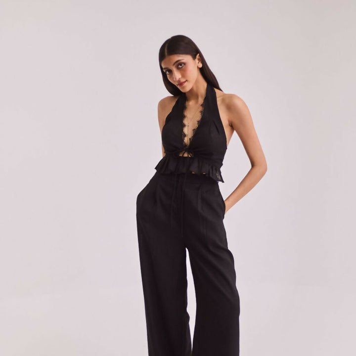 Black Halter Top & Trouser Set