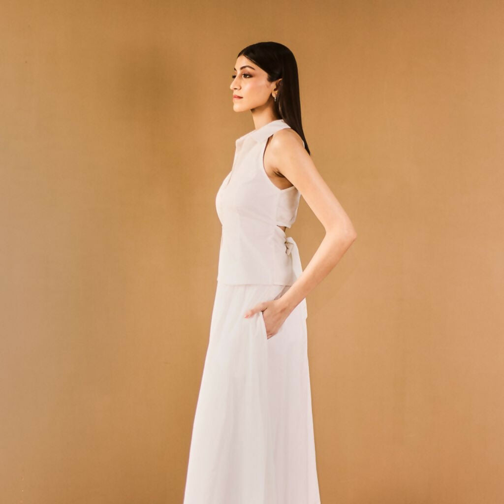 White Collar Top & Skirt Set
