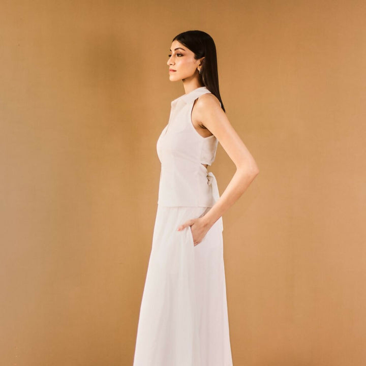 White Collar Top & Skirt Set
