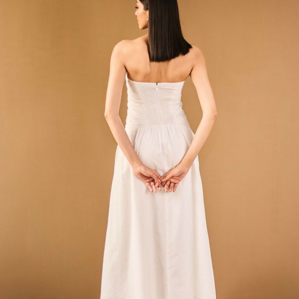 White Strapless Midi Dress
