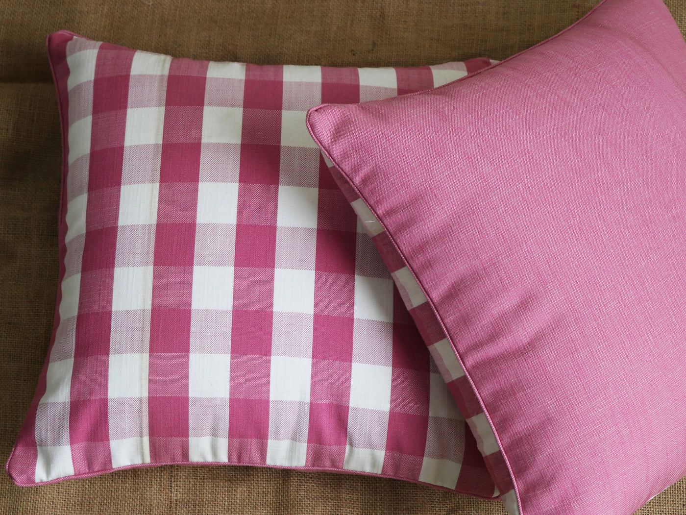 Pink Checked Cushion Covers (Set Of 2)