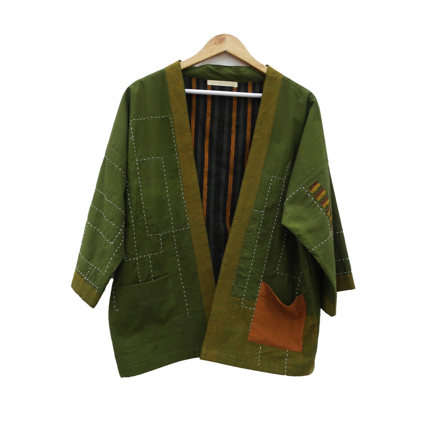 jacket in Green colour along with contrasting stitch lines