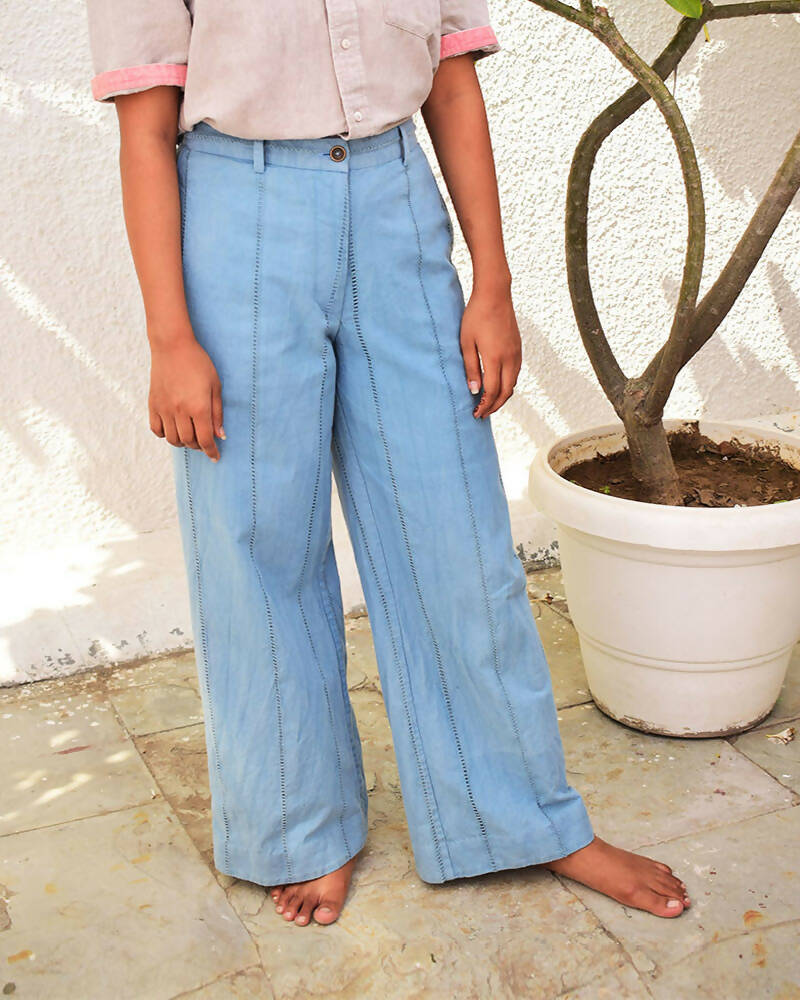 Unisex Blue Linen Trouser