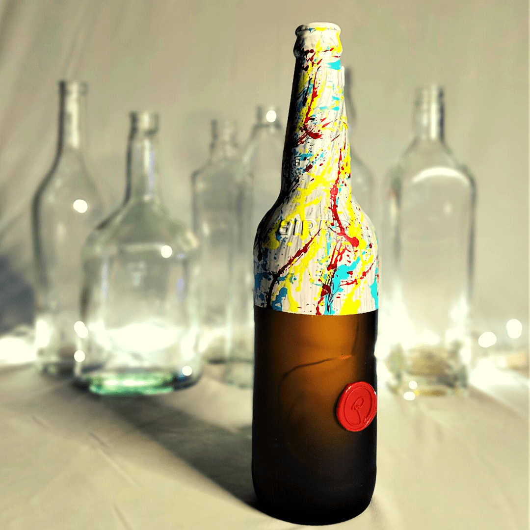 Colourful handcrafterd upcycled glass bottle with LED lights