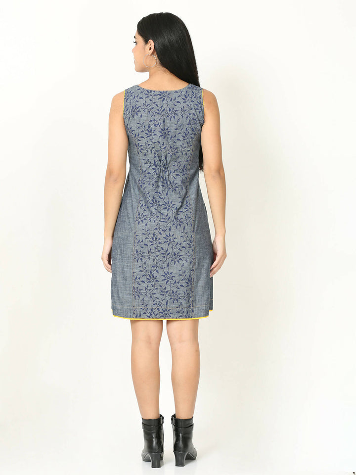 Block print Denim dress