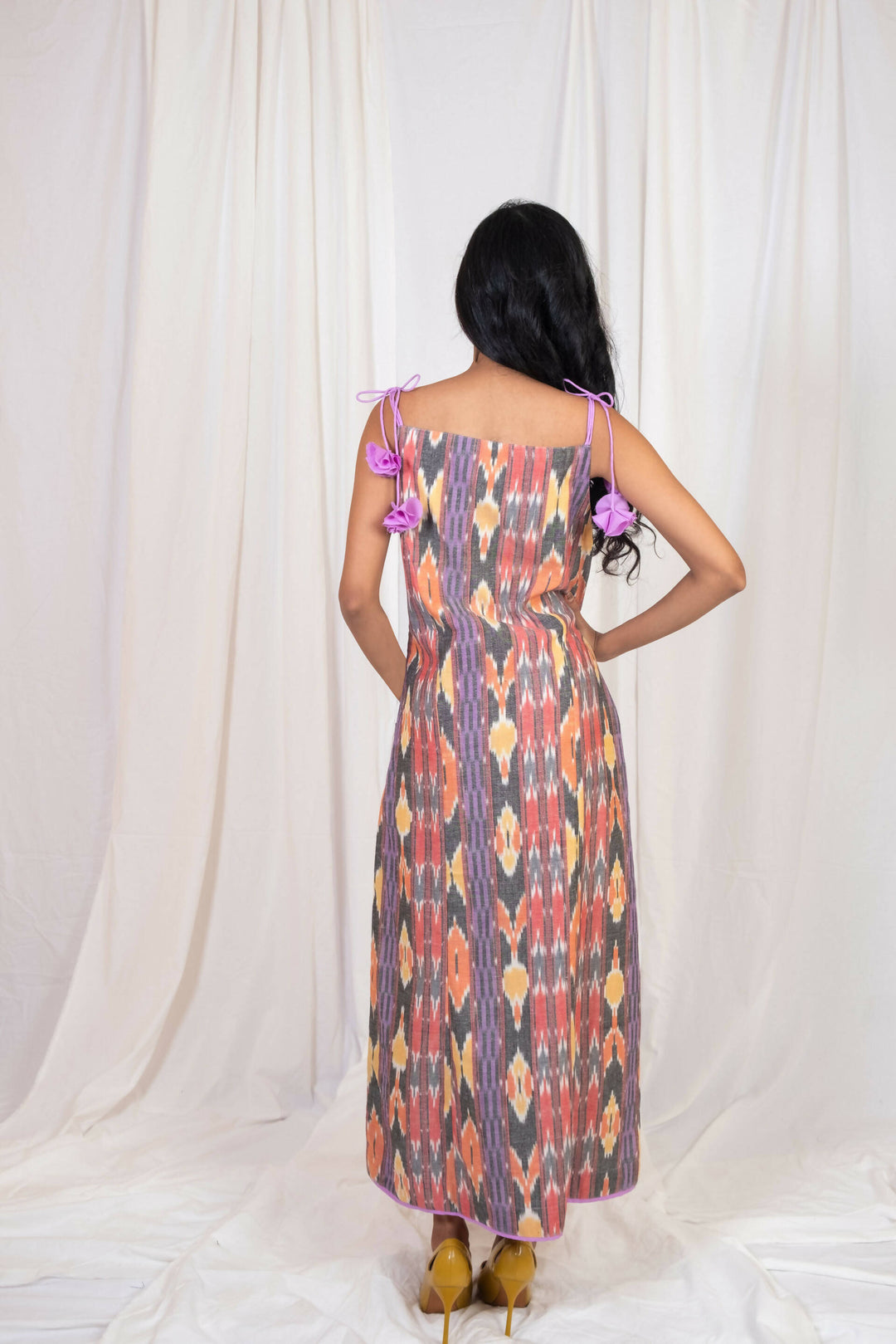 ikat dress with Pink ties