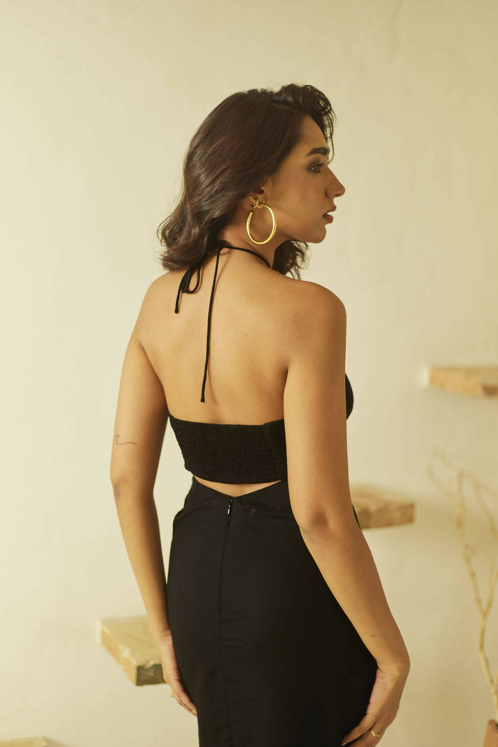 Black Halter Neck Midi Dress