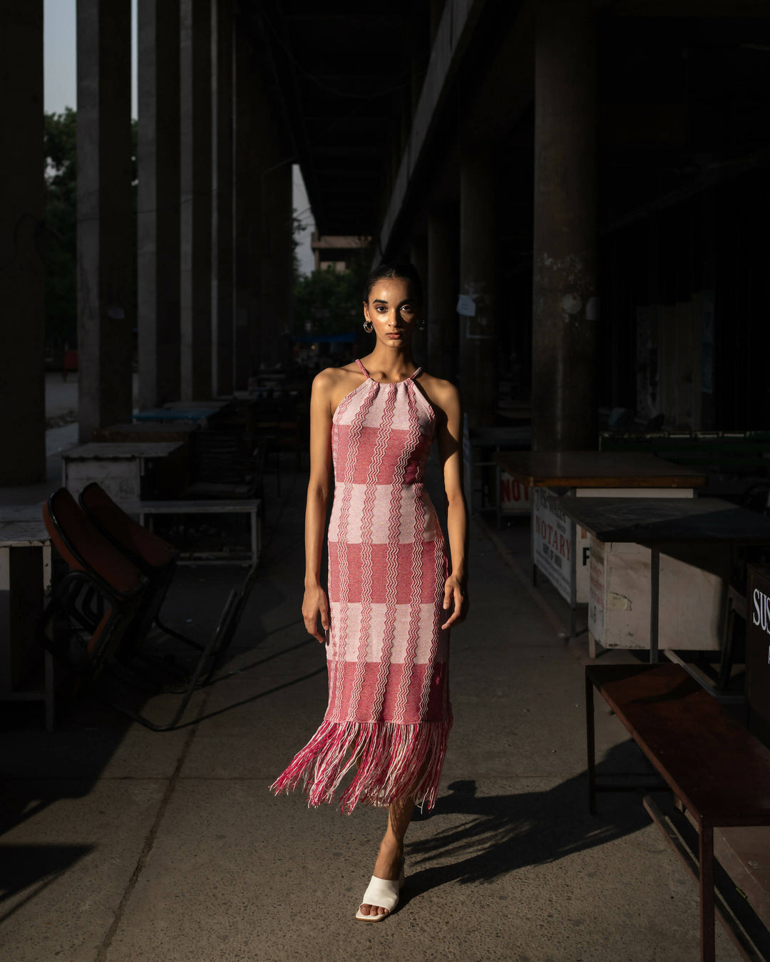 Pink-White Midi Dress