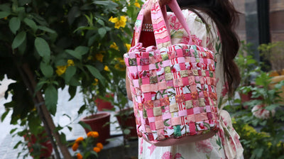 Pink Mat Basket Bag