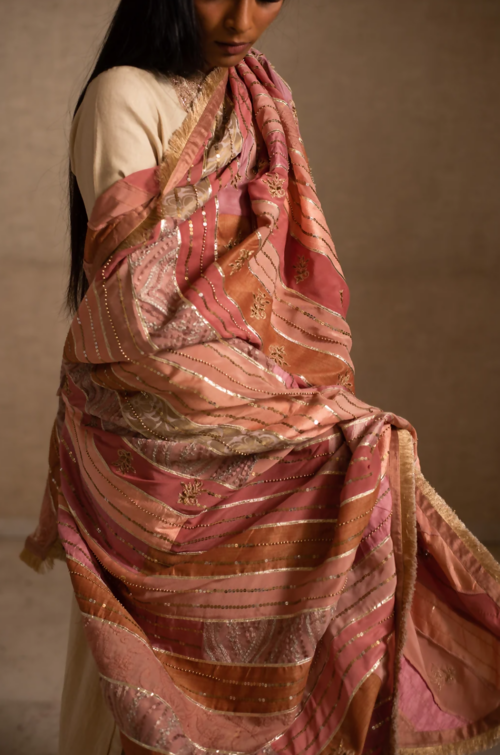 Pink-Beige Dupatta