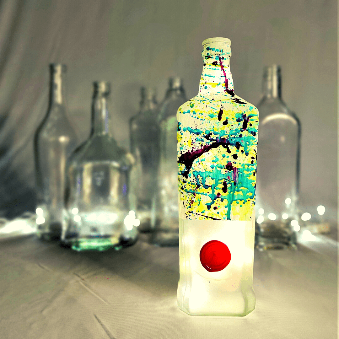 Beautifully handcrafted clear glass bottle with exuberant colours and charming LED lights