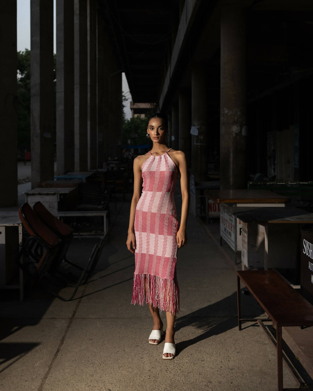 Pink-White Midi Dress