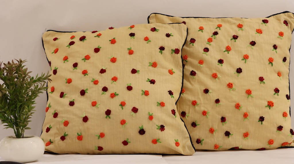 Yellow Embroidered Cushion Covers
