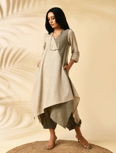 Olive Green and Beige Tunic Dress