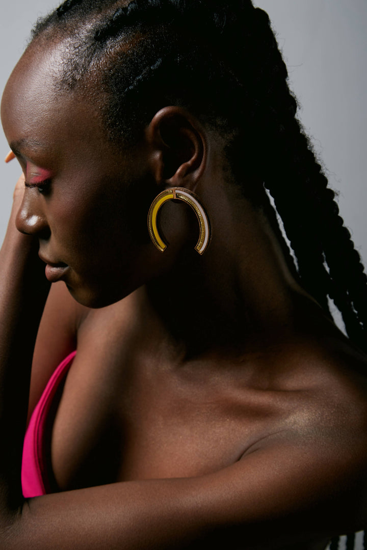 Horse Shoe Baby Pink & Yellow Earrings!