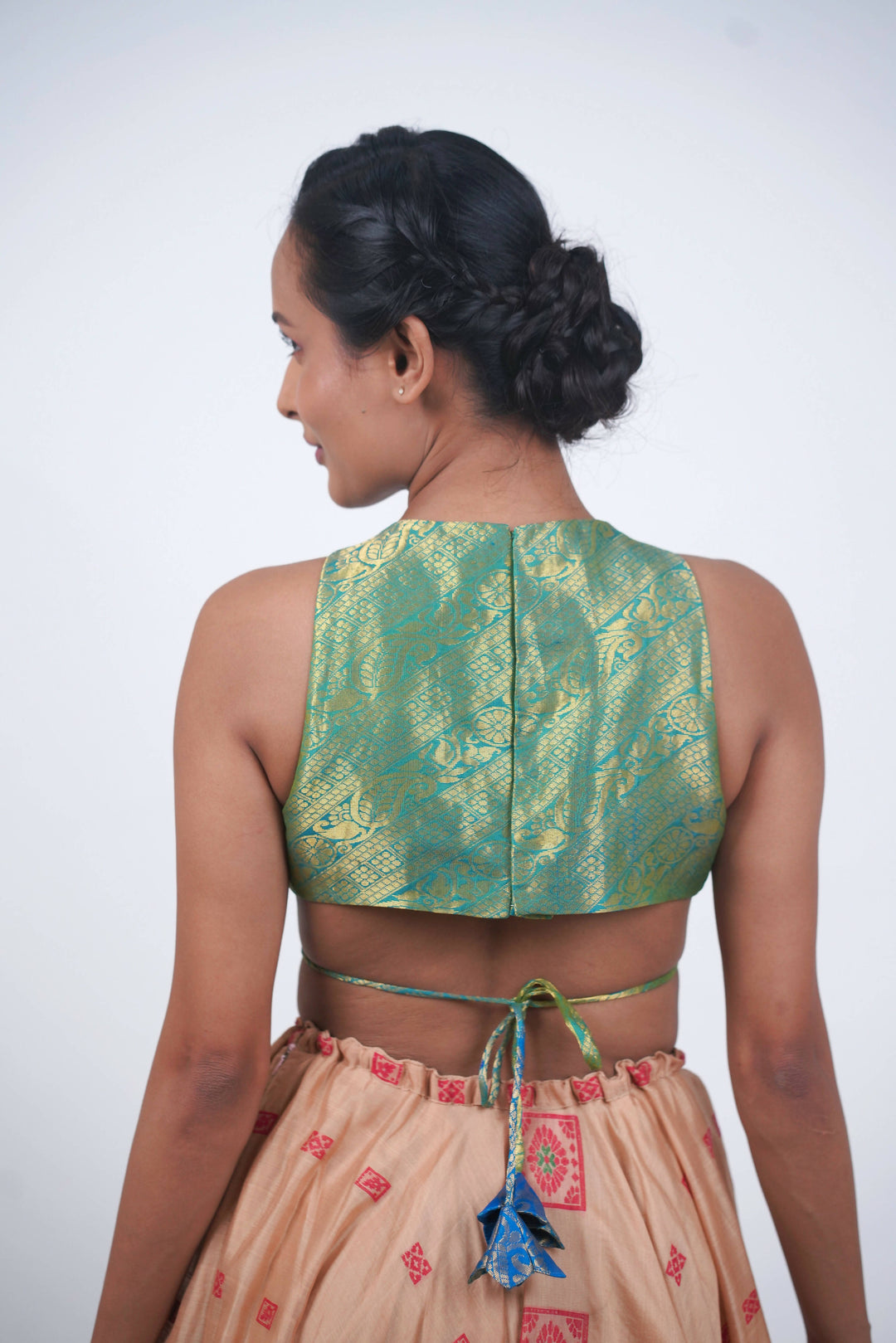 Turquoise Green Brocade Top