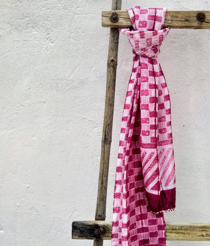 Checkerboard Silk Cotton Stole