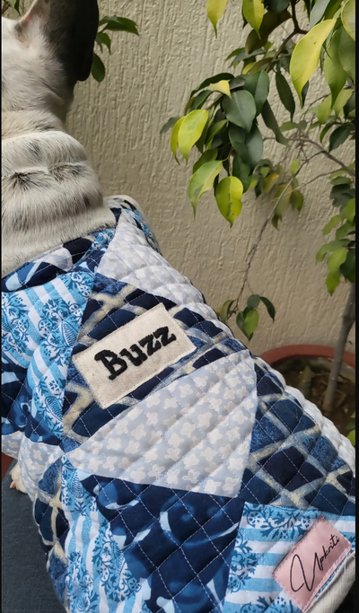 Customizable Blue Pet Patchwork Quilted Jacket