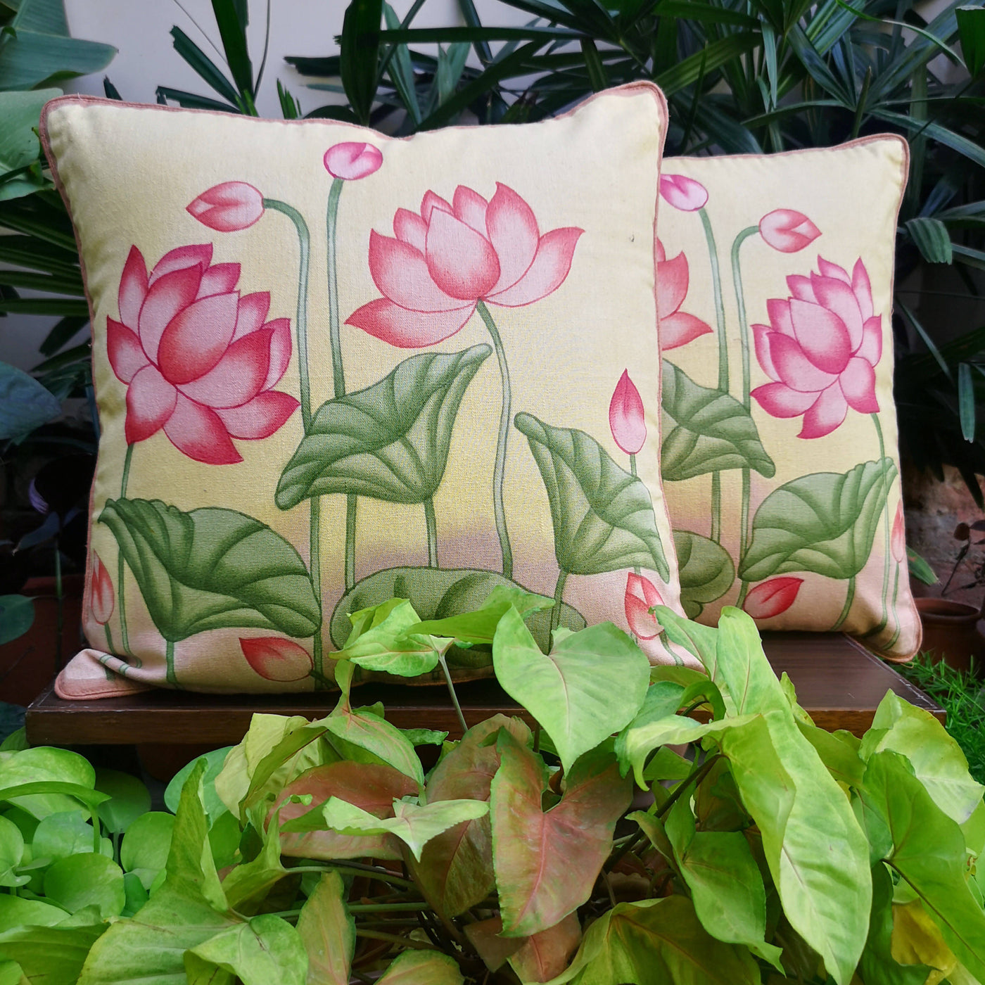 Lotus Hand Painted Cushion