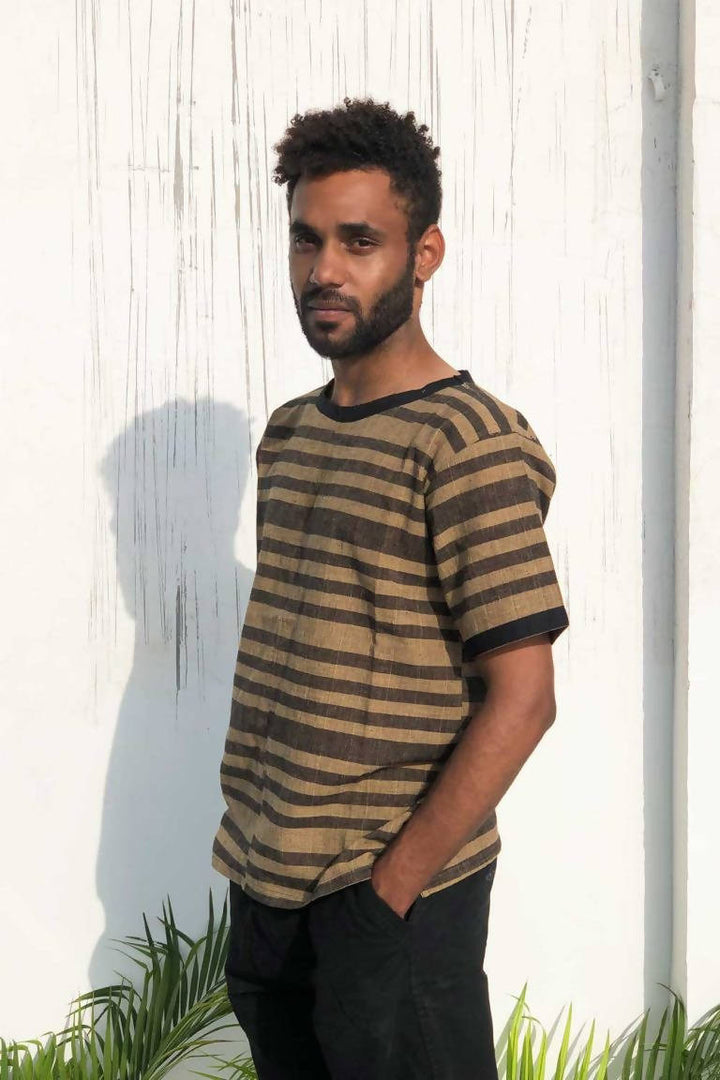 BLACK STRIPE HANDLOOM T-SHIRT