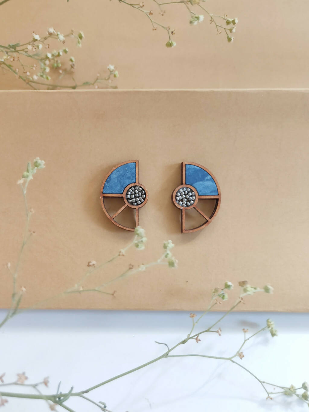 Blue Geometrical Fabric Earring