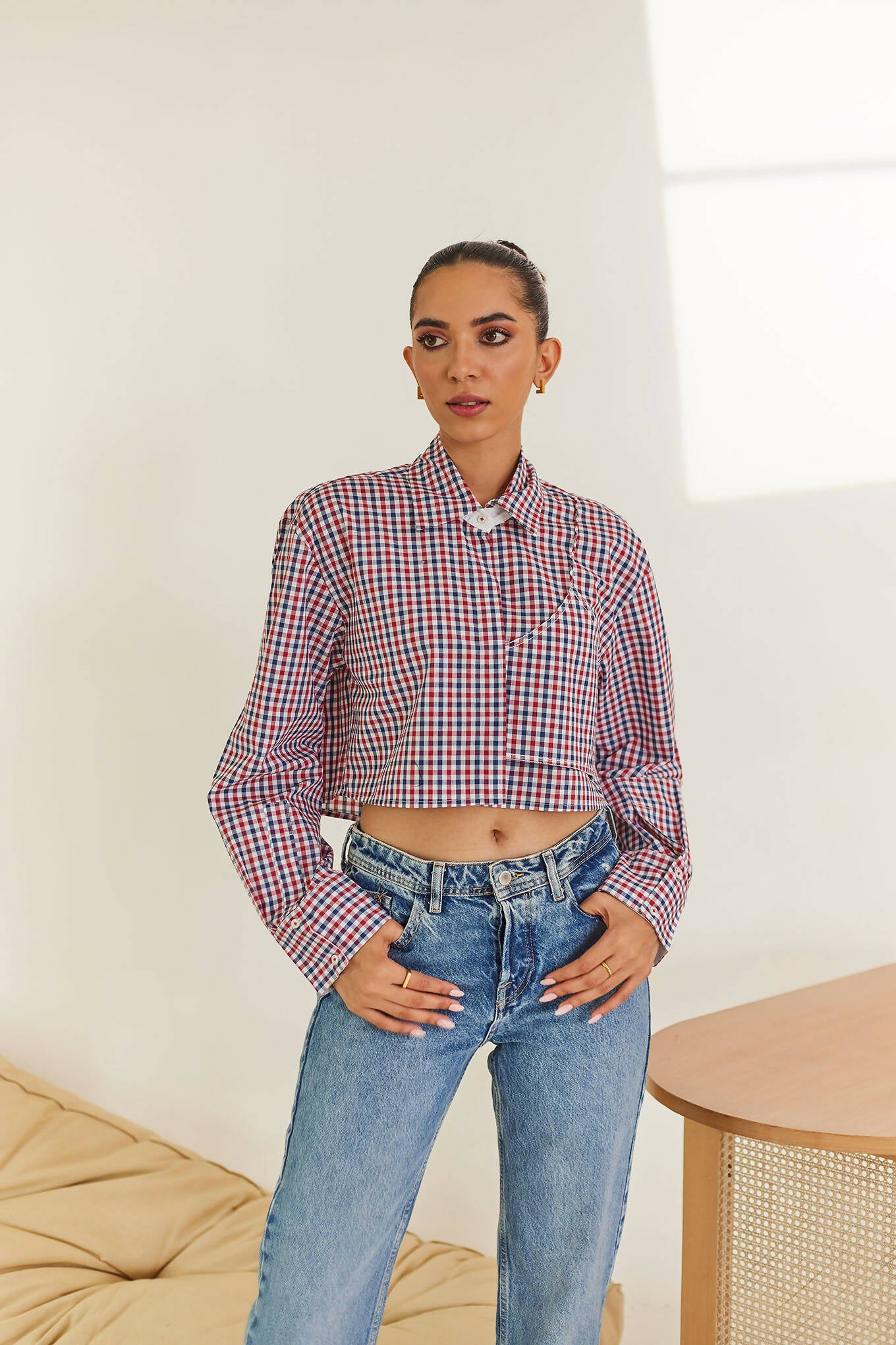 Multicolour Cropped Checkered Shirt