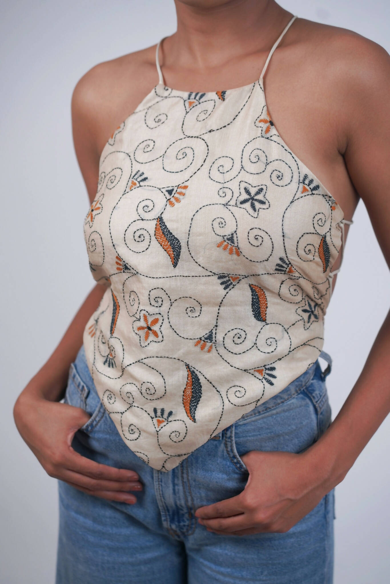 Embroidered Kantha Tie-up Top.