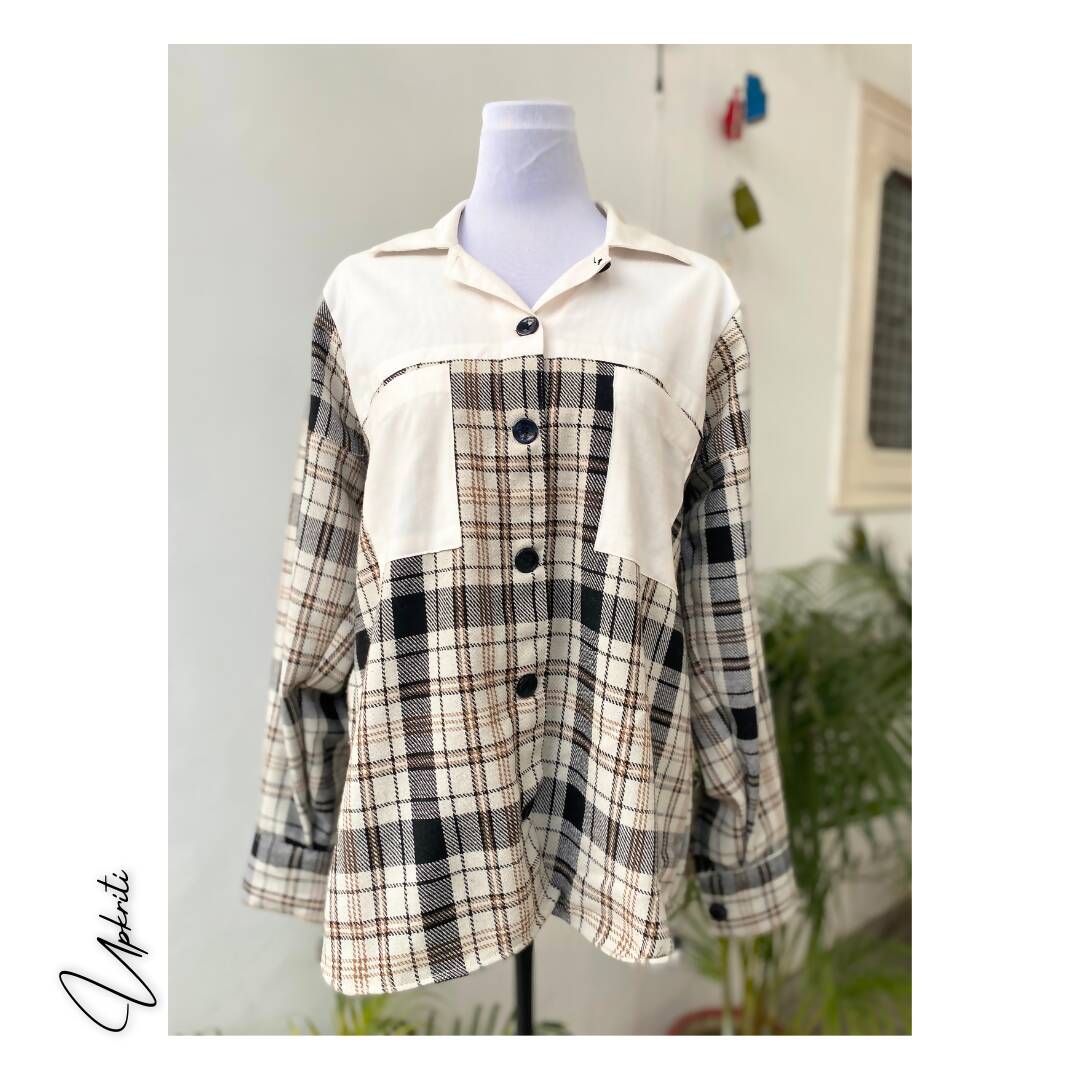 Unisex White And Black Flannel Shirt