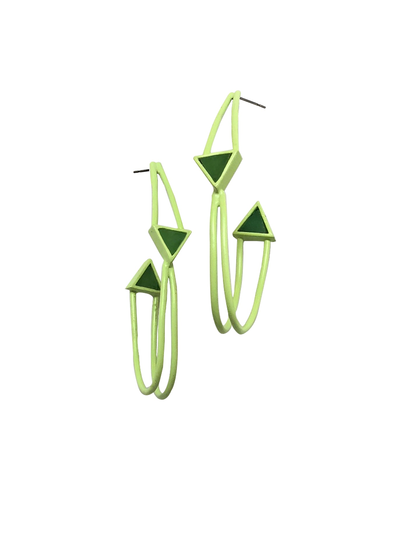 upcycled light Green hoop earrings features a triangle glass in the front and the back.