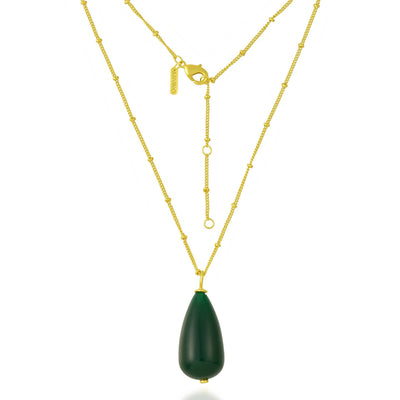 Green Jade Drop Charm Beaded Chain Necklace