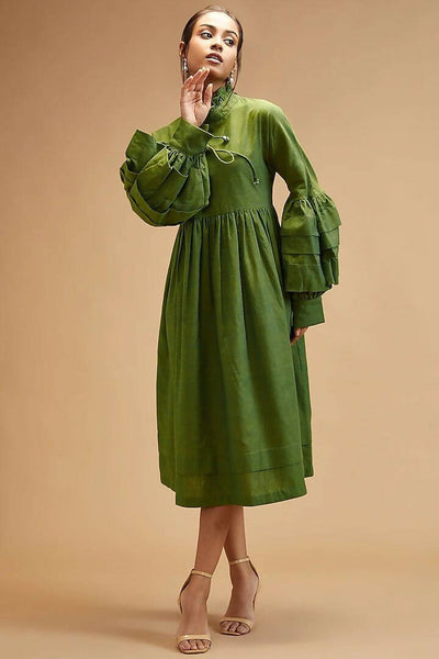 Basil Green Victorian Dress