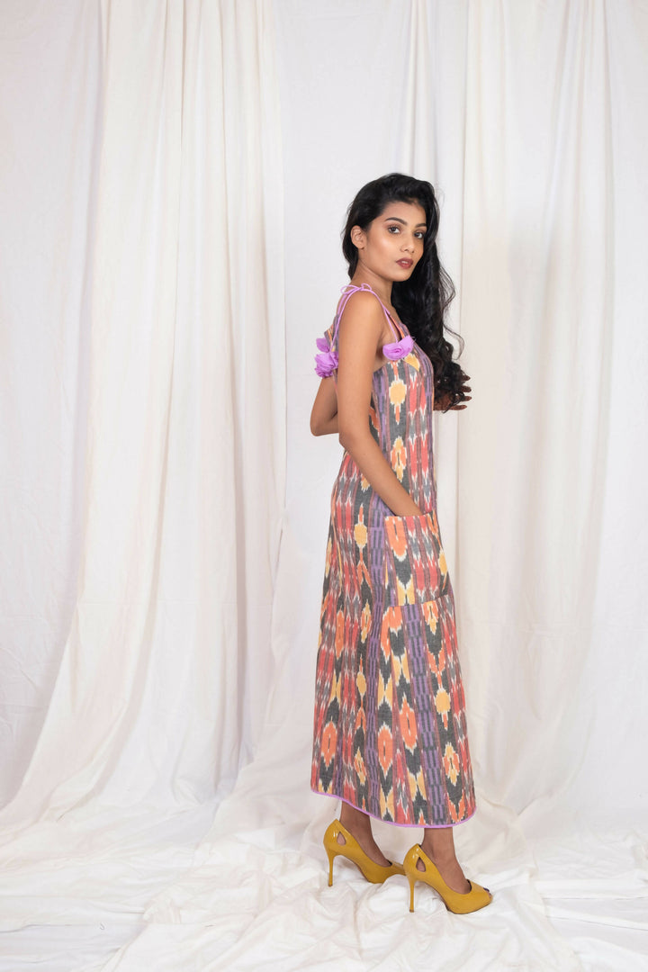 ikat dress with Pink ties