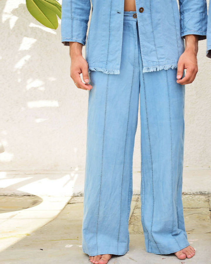 Unisex Blue Linen Trouser