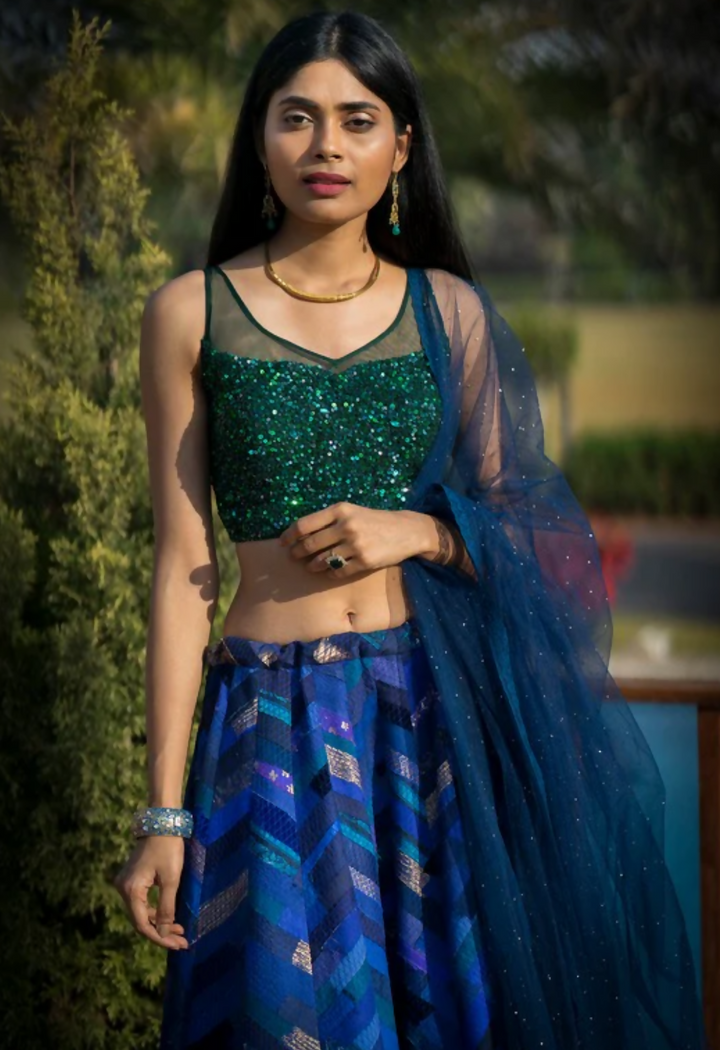 Blue-Green Lehenga 