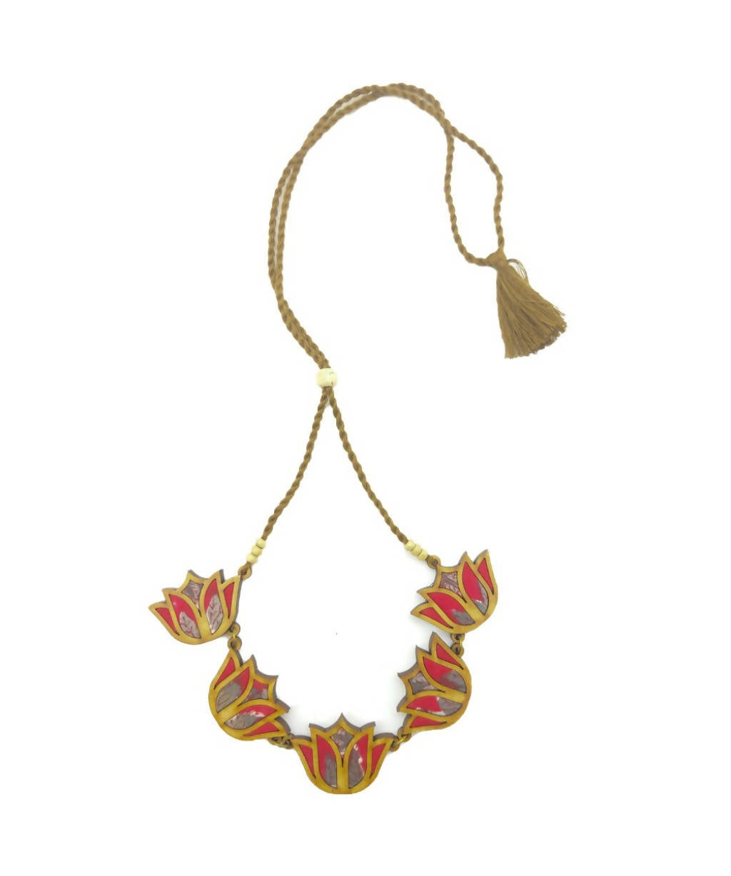 Wooden Lotus Red Necklace