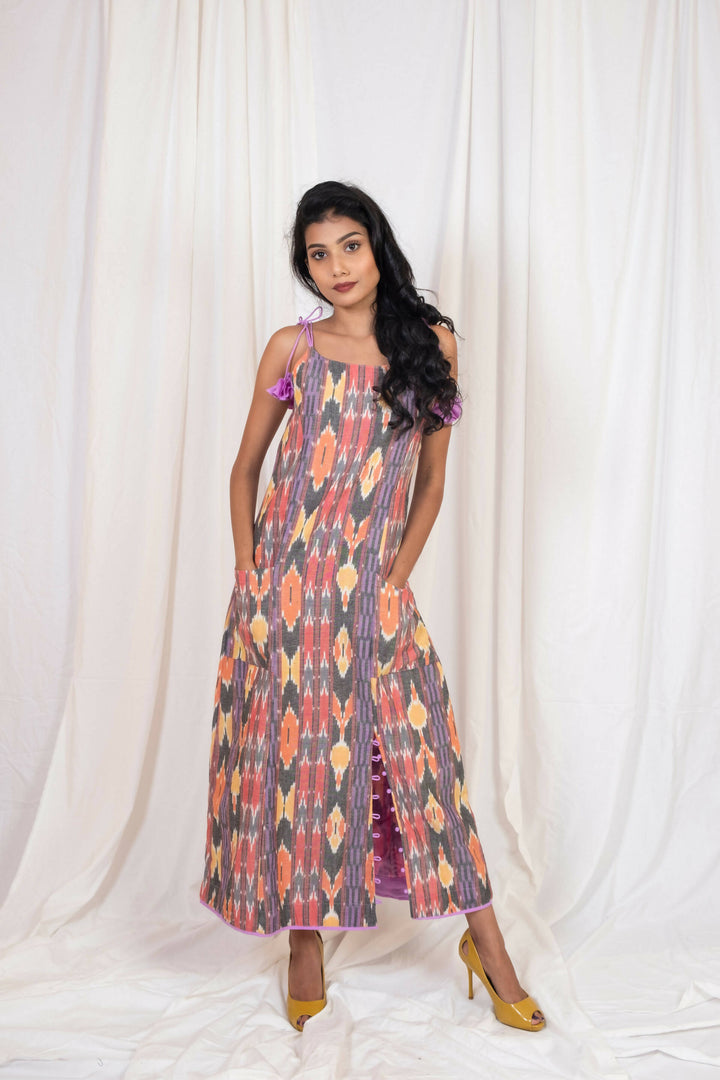 ikat dress with Pink ties