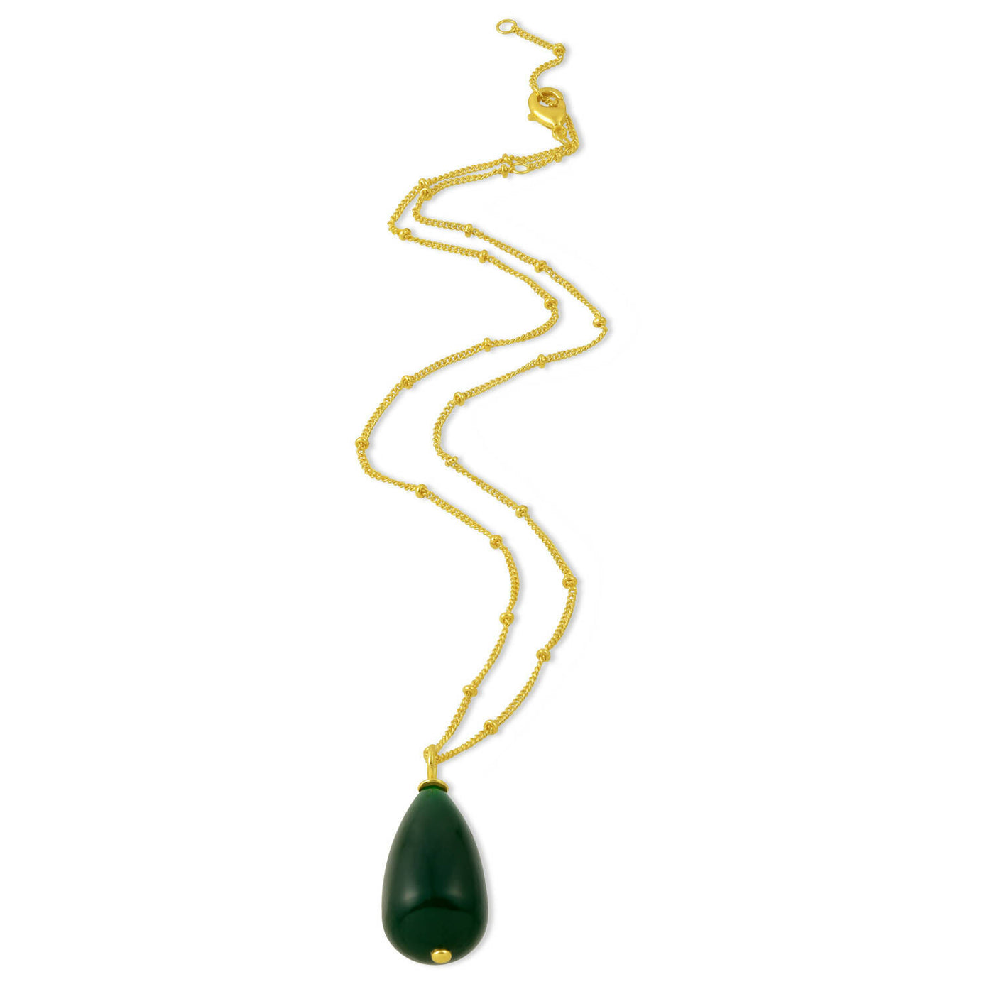 Green Jade Drop Charm Beaded Chain Necklace