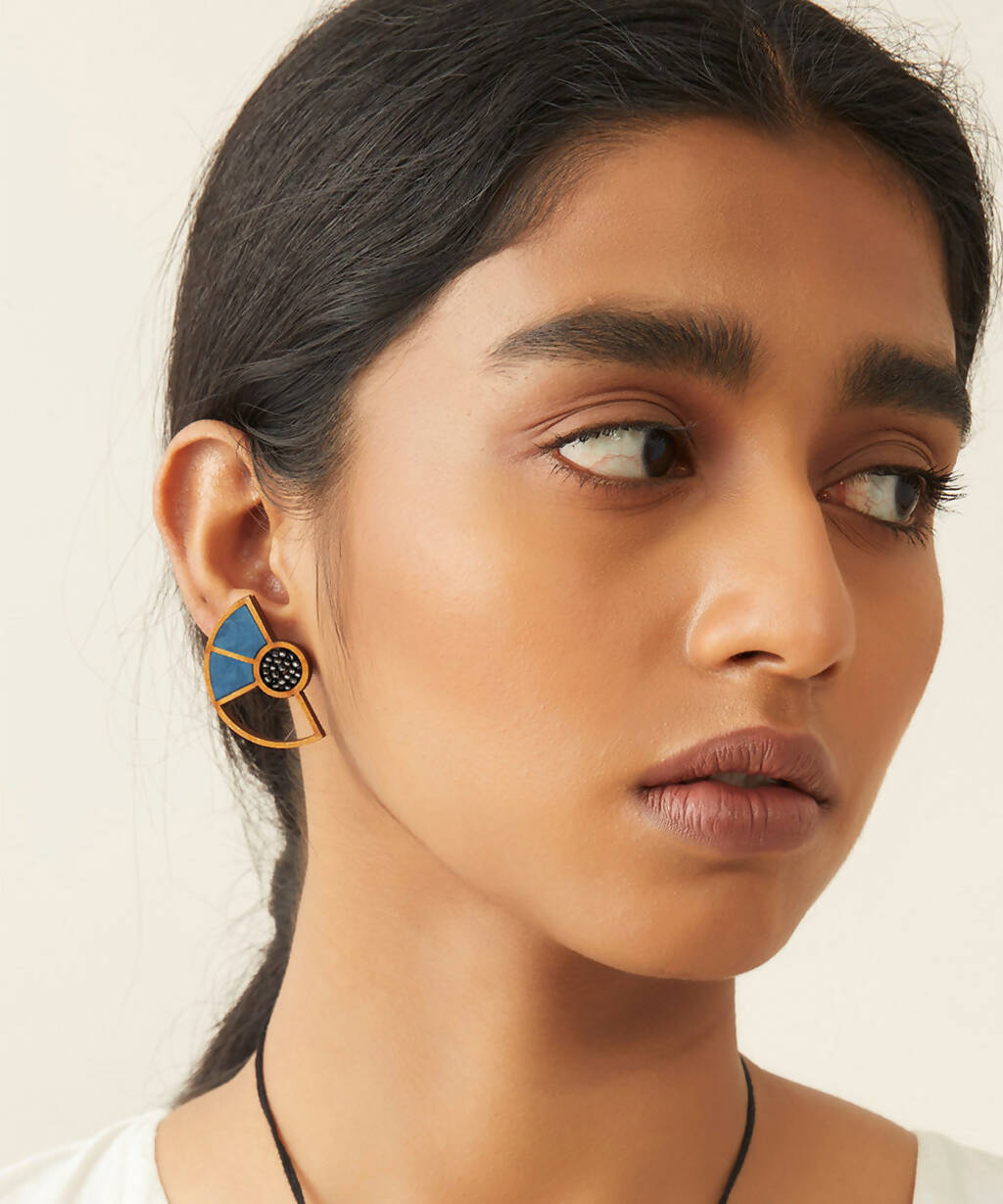 Blue Geometrical Fabric Earring